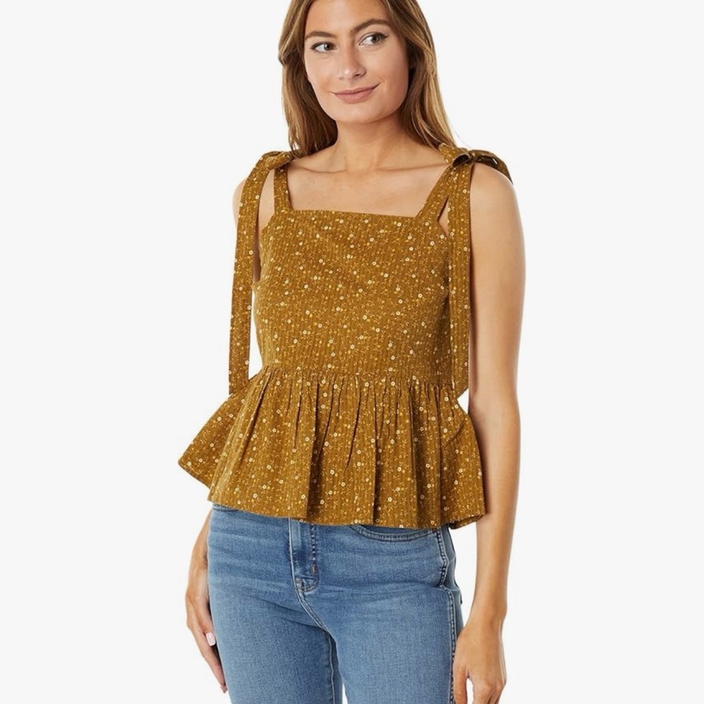 Madewell Mustard Sleeveless Blouse with Tie Straps
